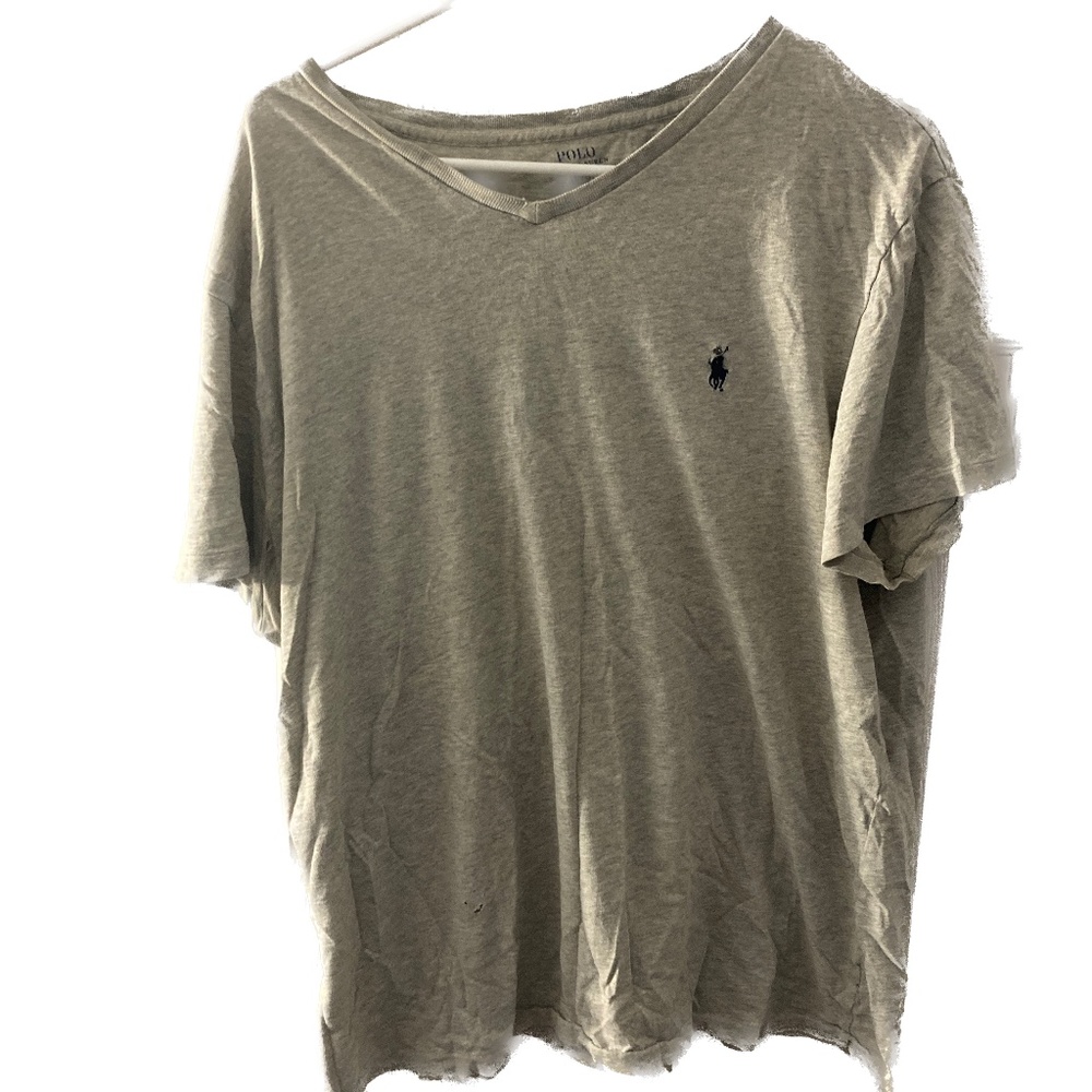 Polo Ralph Lauren T-Shirt, V-Neck, Men's Large, Gray w/Navy Blue Pony